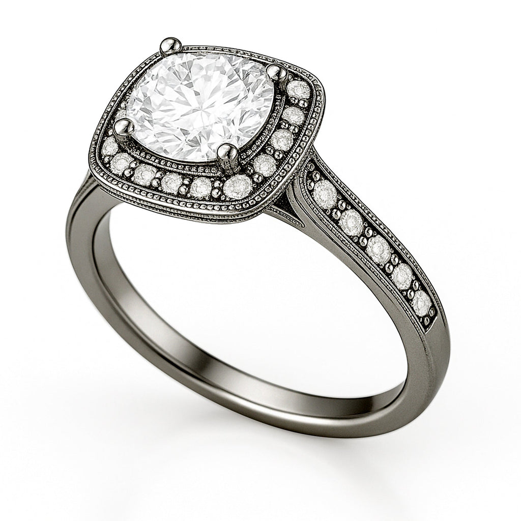 Certified 1 Ct Round Lab Diamond Vintage Halo Engagement Ring