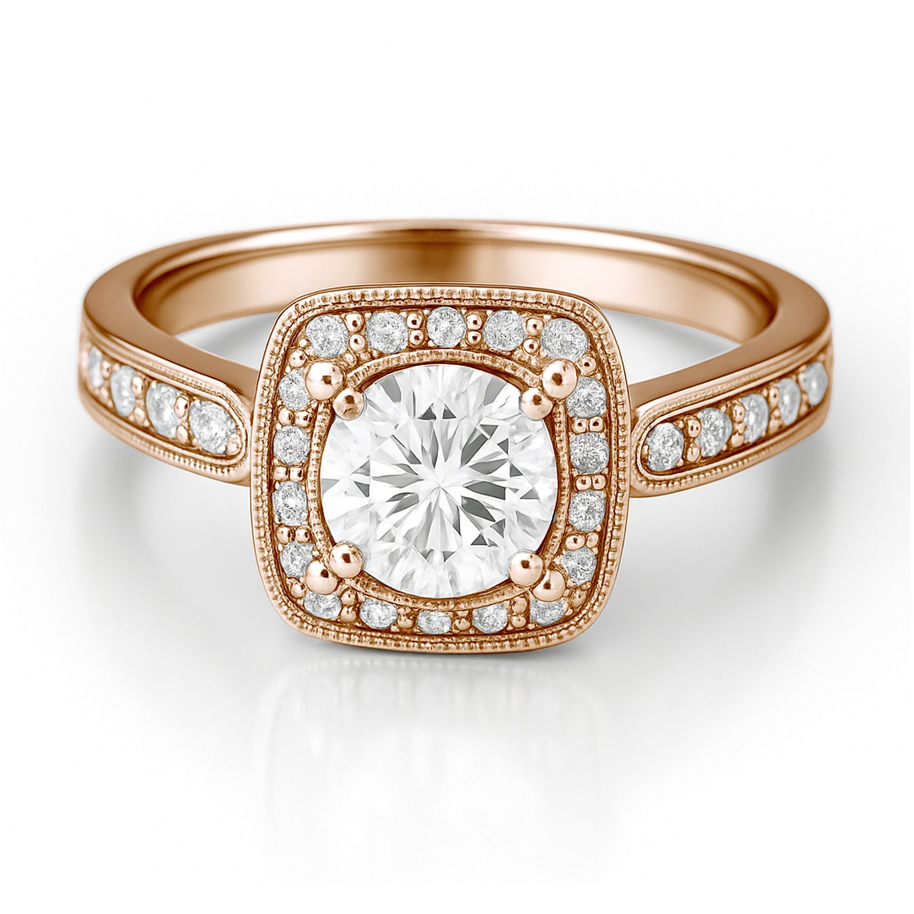 Certified 1 Ct Round Lab Diamond Vintage Halo Engagement Ring