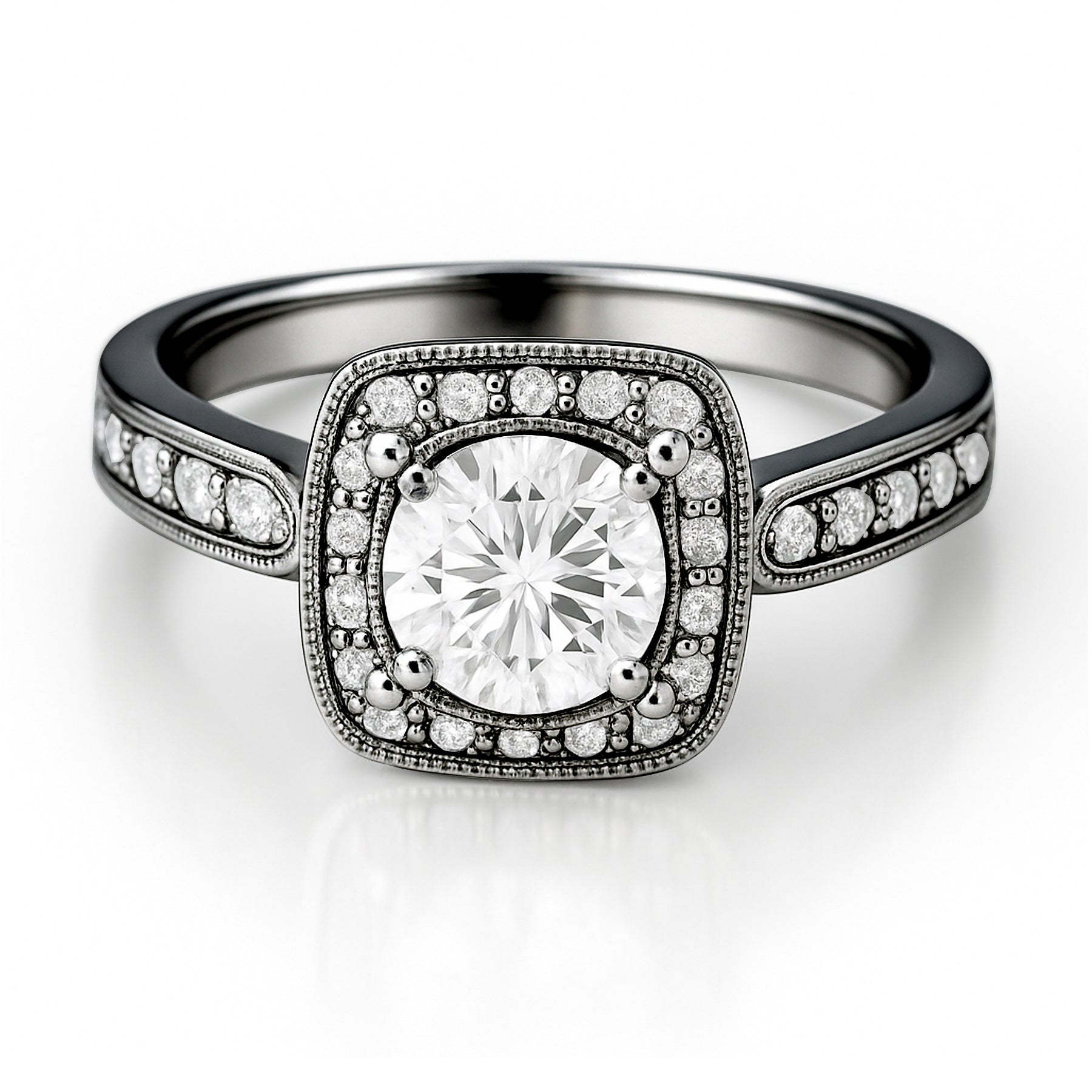 Certified 1 Ct Round Lab Diamond Vintage Halo Engagement Ring