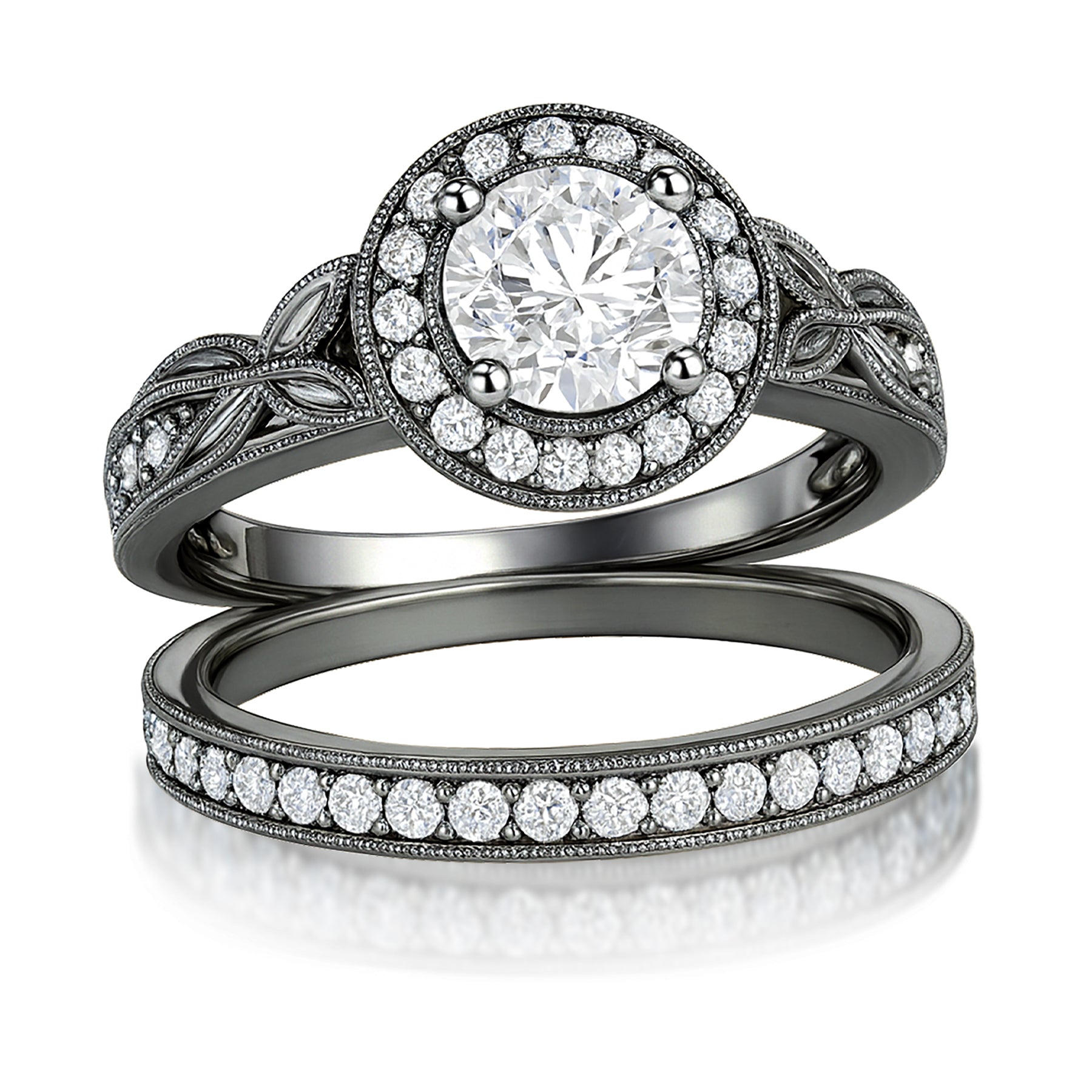 Certified 1.10 Ct Round Lab Diamond Halo Vintage Bridal Set