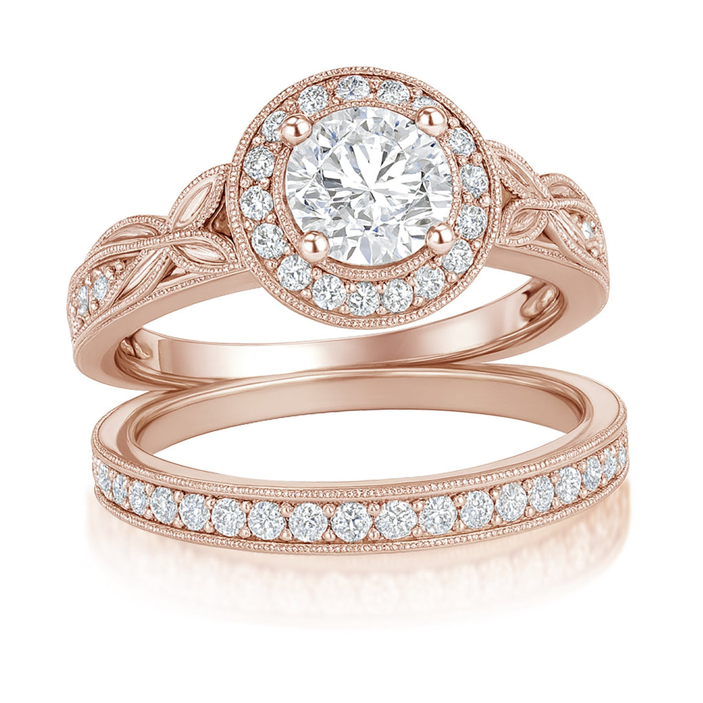 Certified 1.10 Ct Round Lab Diamond Halo Vintage Bridal Set