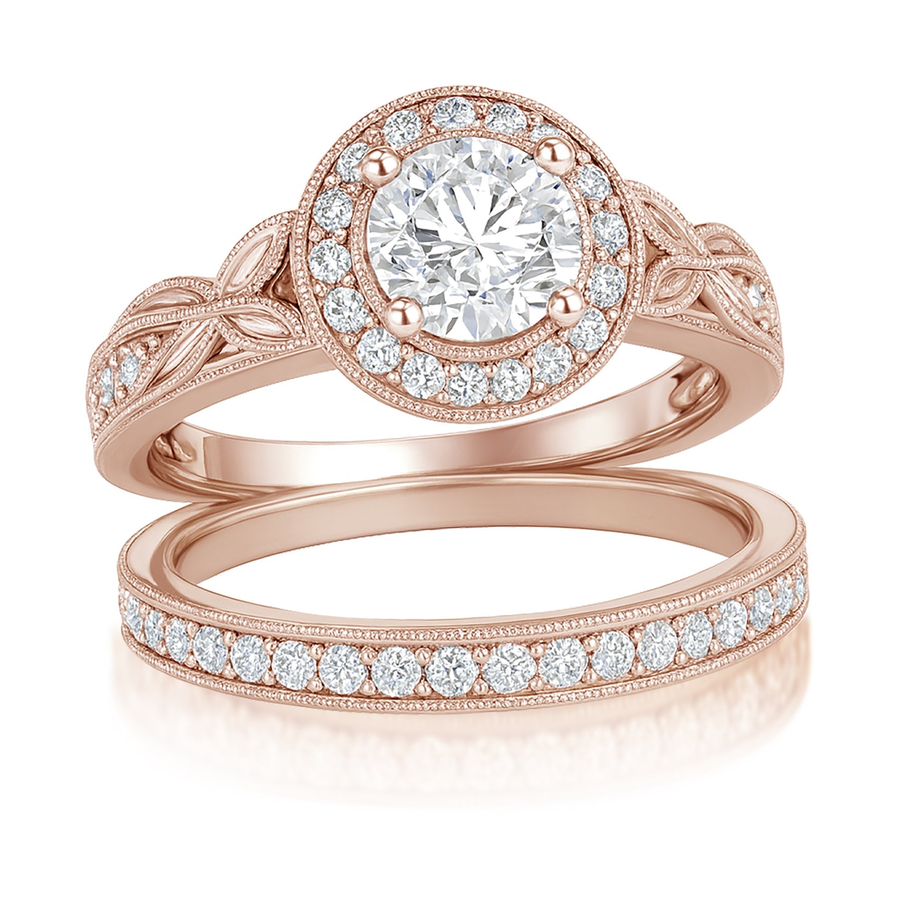 Certified 1.10 Ct Round Lab Diamond Halo Vintage Bridal Set