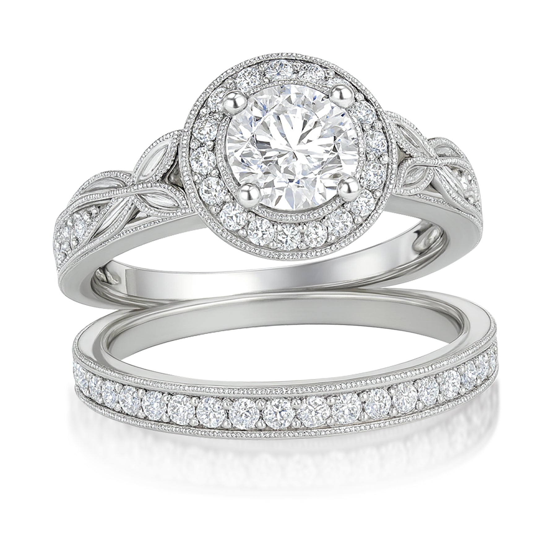 Certified 1.10 Ct Round Lab Diamond Halo Vintage Bridal Set