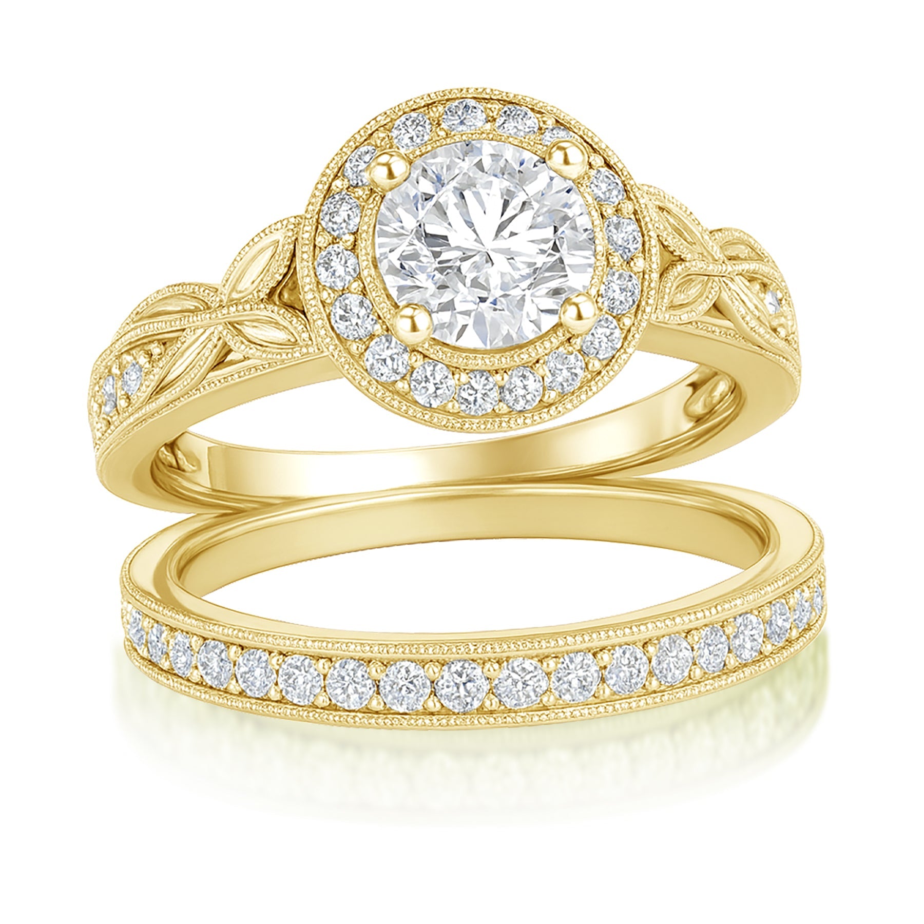 Certified 1.10 Ct Round Lab Diamond Halo Vintage Bridal Set