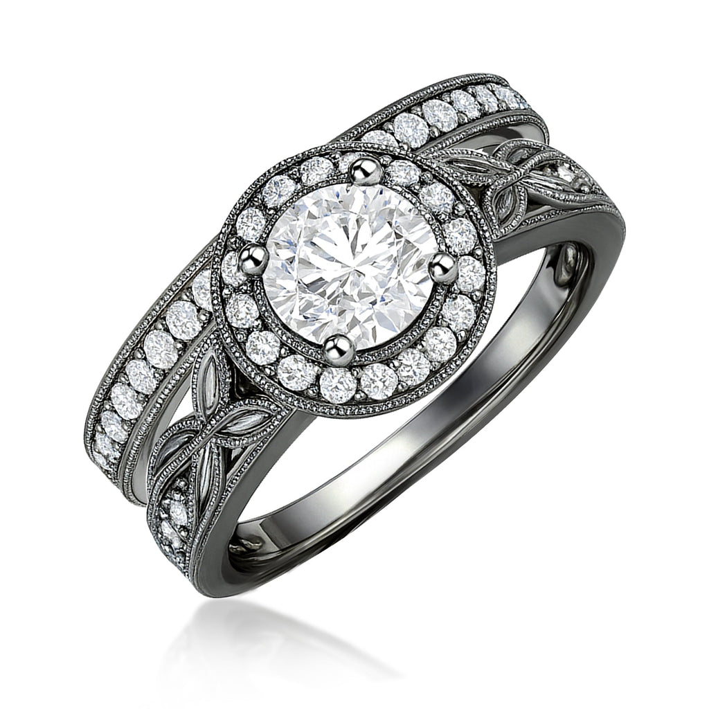 Certified 1.10 Ct Round Lab Diamond Halo Vintage Bridal Set