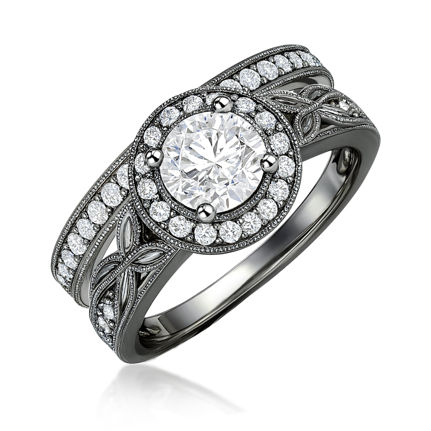 Certified 1.10 Ct Round Lab Diamond Halo Vintage Bridal Set