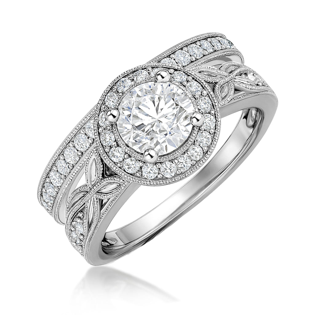 Certified 1.10 Ct Round Lab Diamond Halo Vintage Bridal Set