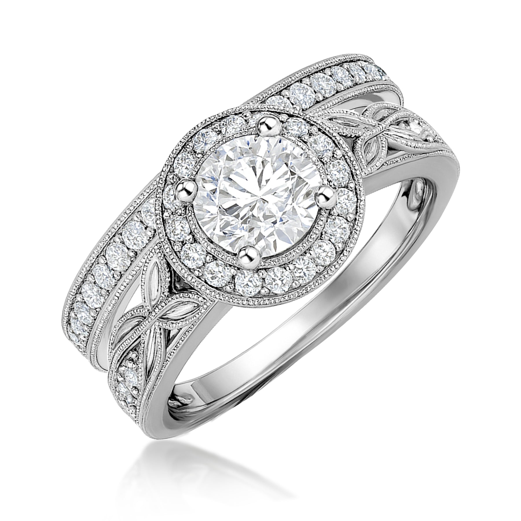 Certified 1.10 Ct Round Lab Diamond Halo Vintage Bridal Set