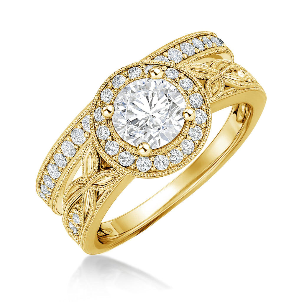 Certified 1.10 Ct Round Lab Diamond Halo Vintage Bridal Set