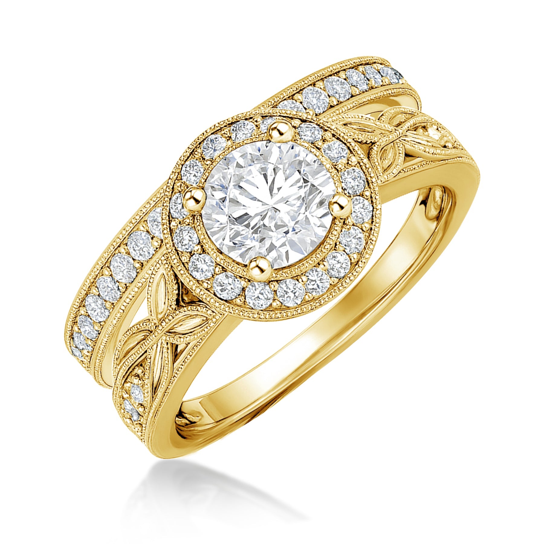 Certified 1.10 Ct Round Lab Diamond Halo Vintage Bridal Set