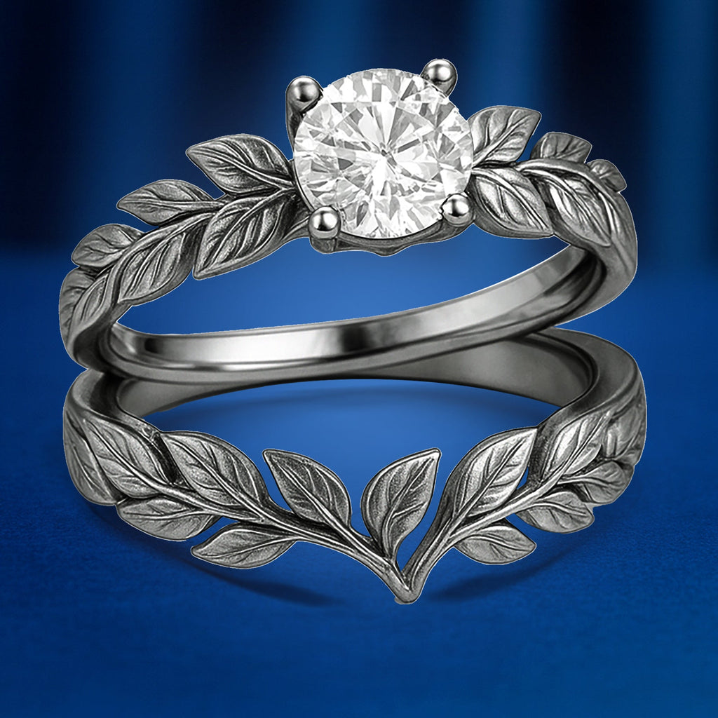 Certified 1 Ct Round Lab Diamond Leafy Bridal Set