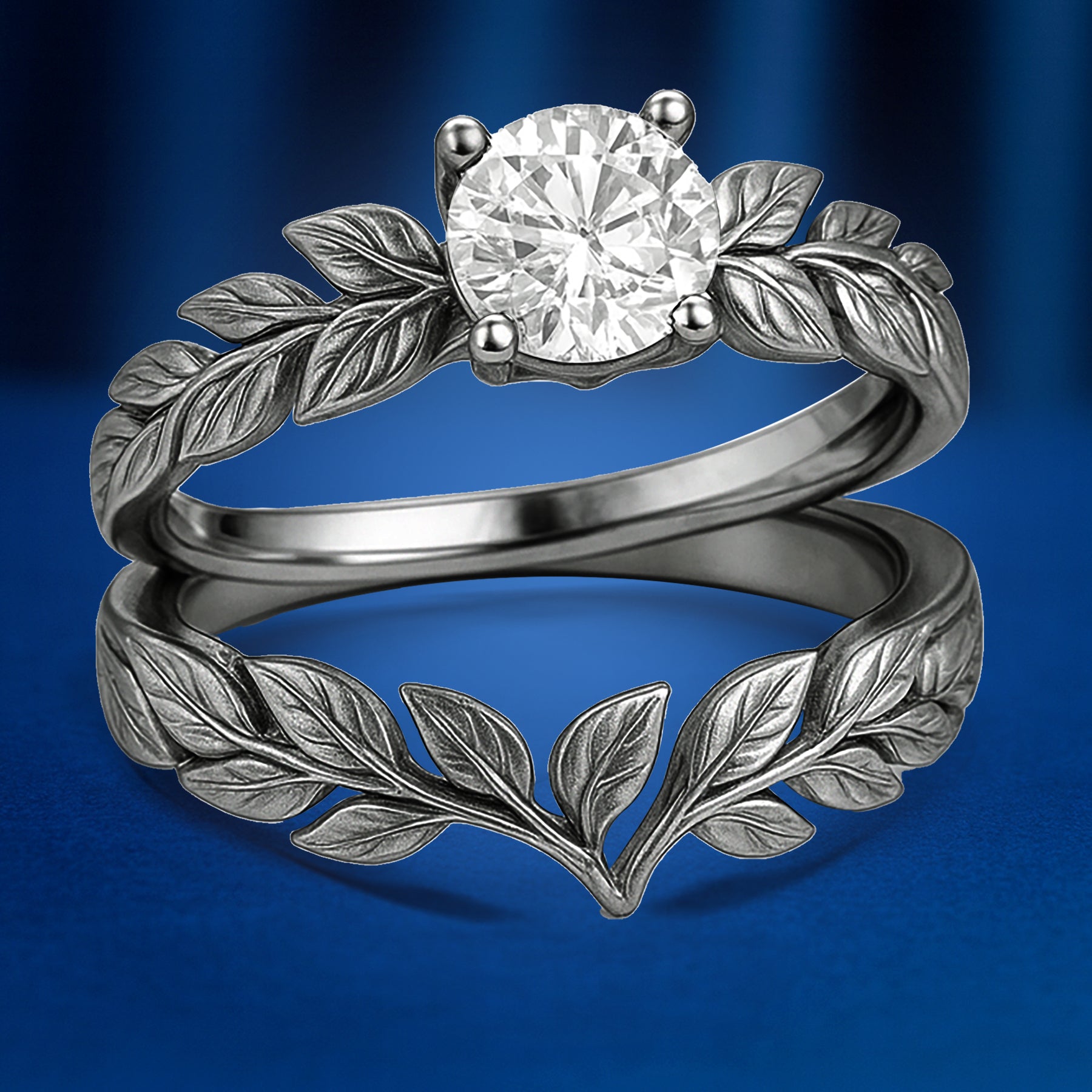 Certified 1 Ct Round Lab Diamond Leafy Bridal Set