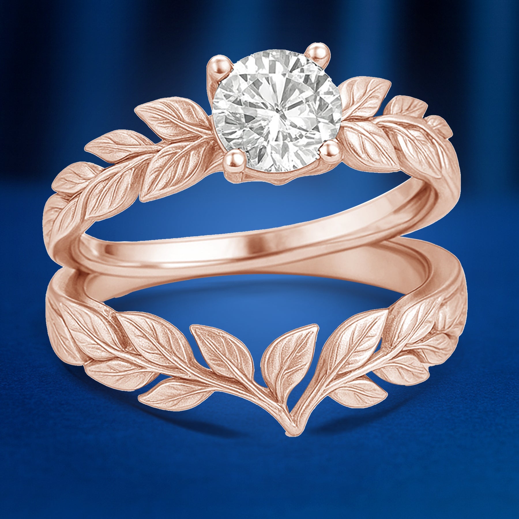 Certified 1 Ct Round Lab Diamond Leafy Bridal Set