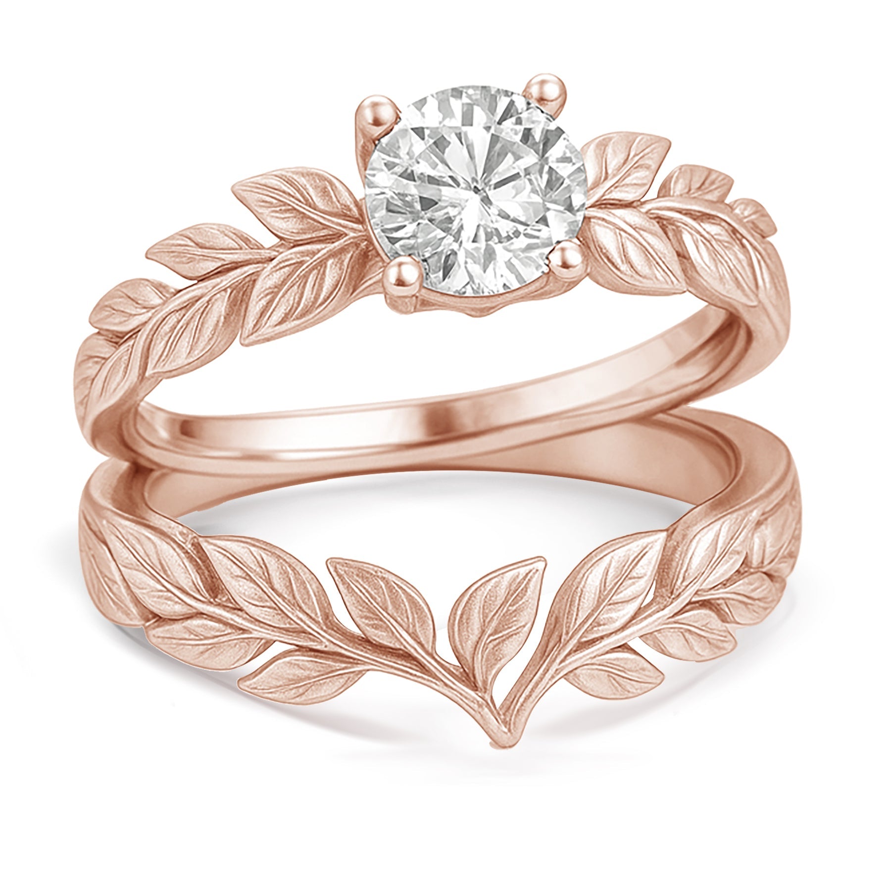 Certified 1 Ct Round Lab Diamond Leafy Bridal Set