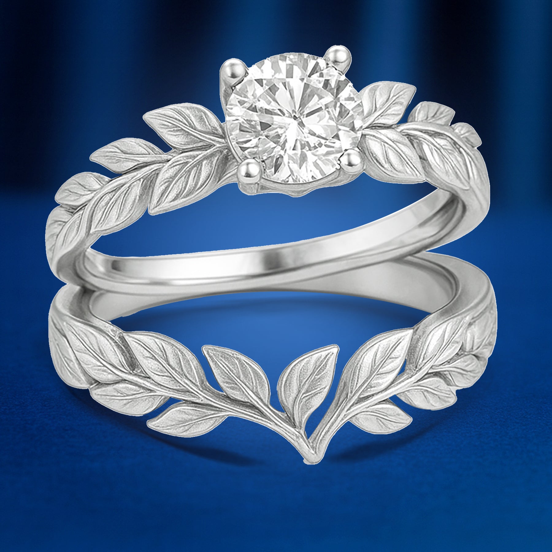 Certified 1 Ct Round Lab Diamond Leafy Bridal Set