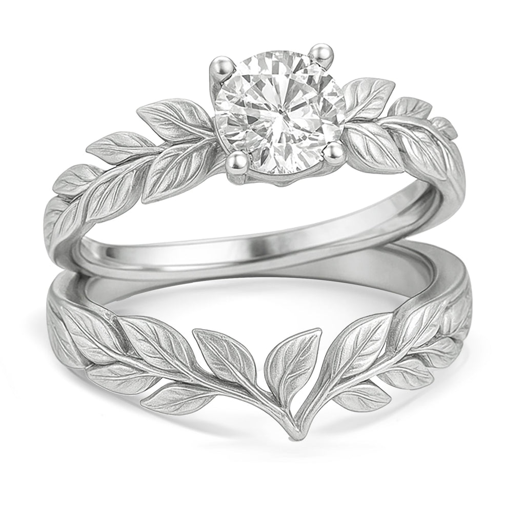 Certified 1 Ct Round Lab Diamond Leafy Bridal Set