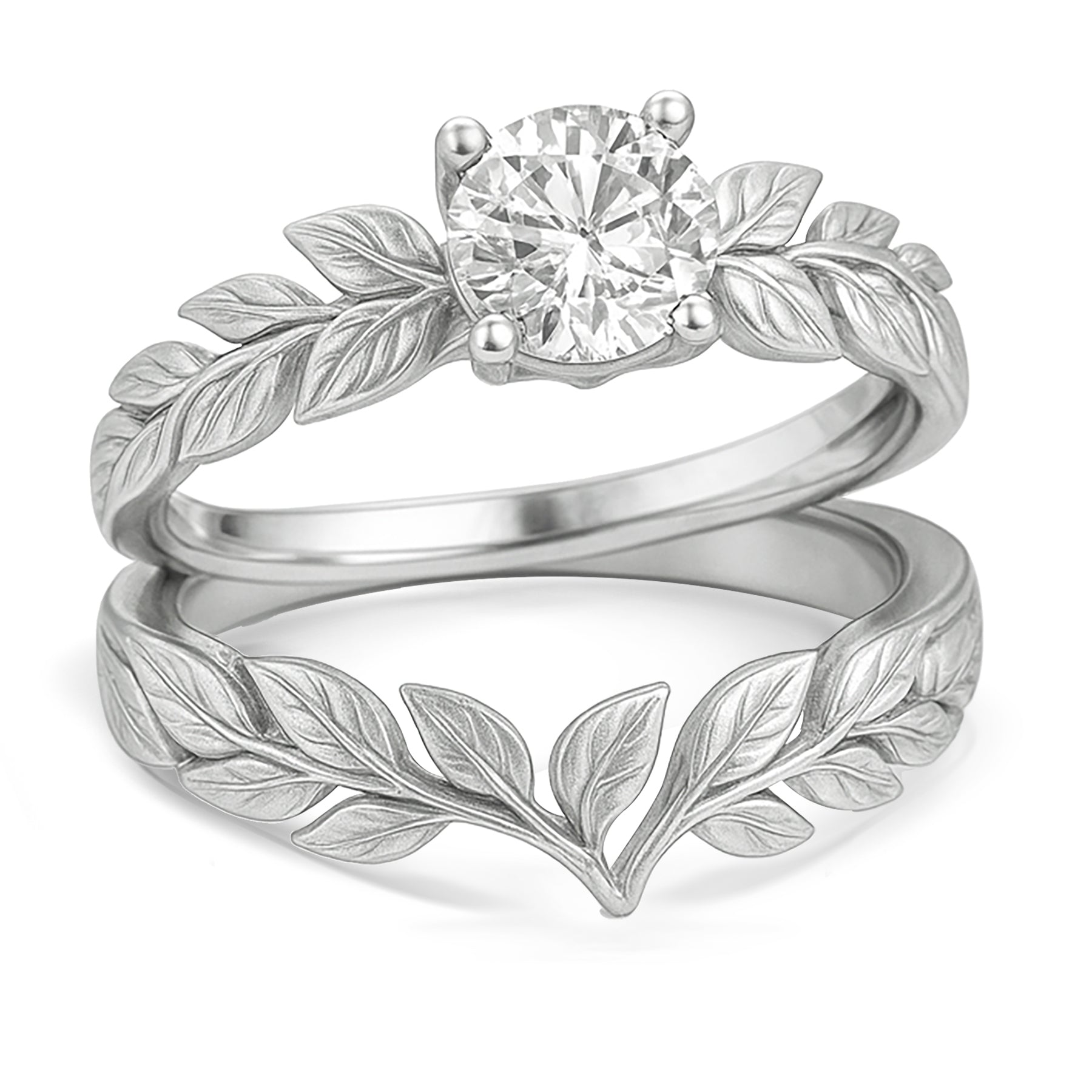 Certified 1 Ct Round Lab Diamond Leafy Bridal Set