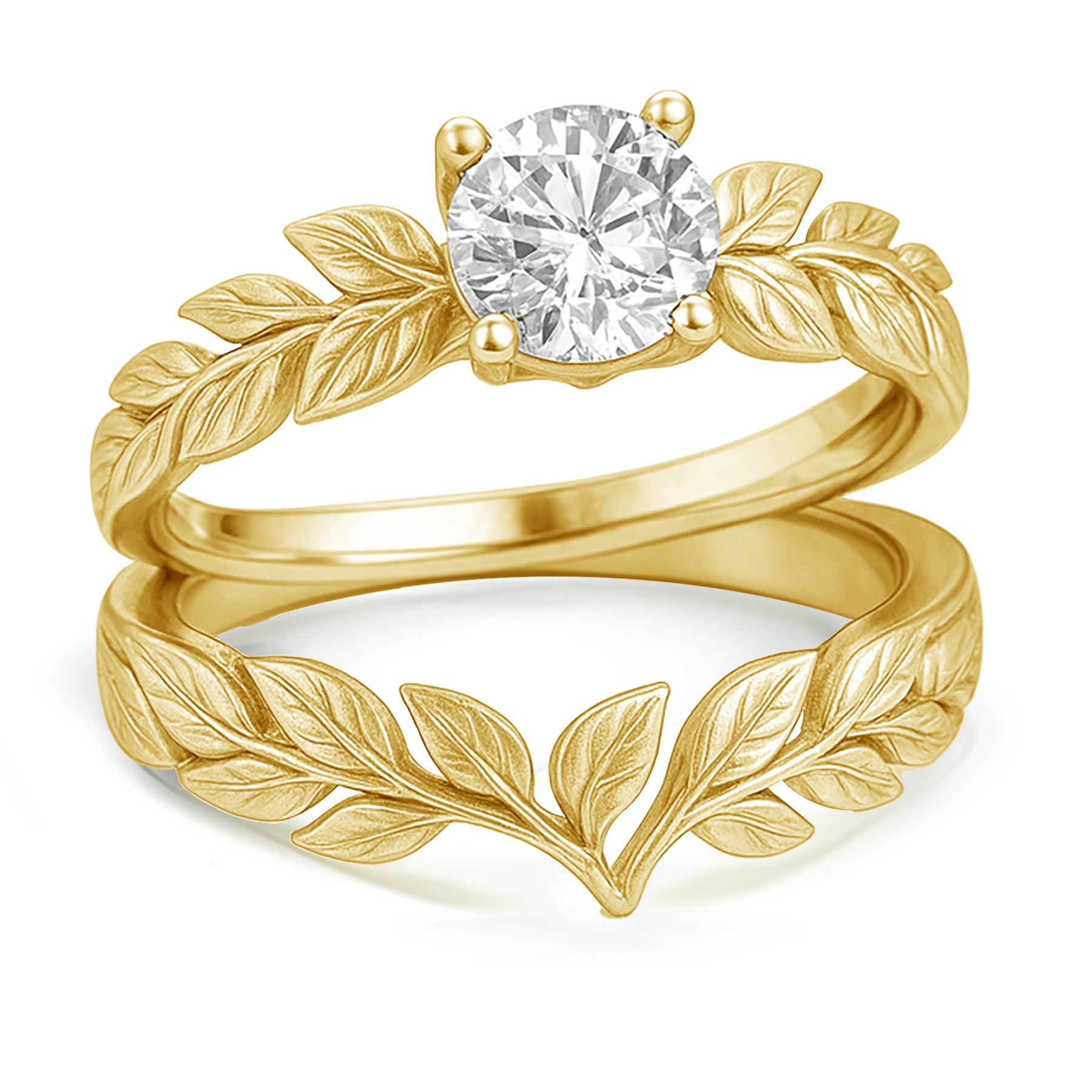 Certified 1 Ct Round Lab Diamond Leafy Bridal Set