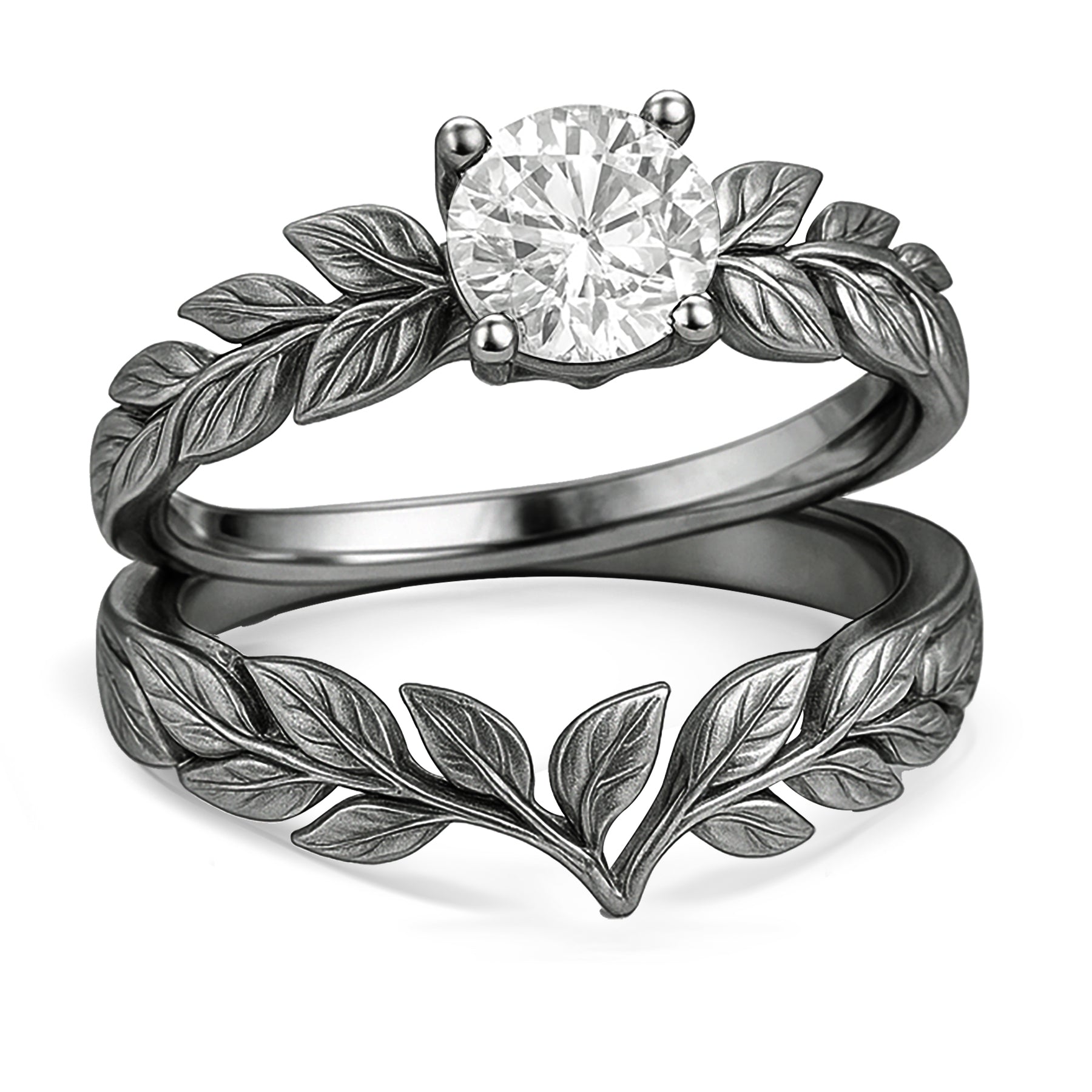 Certified 1 Ct Round Lab Diamond Leafy Bridal Set