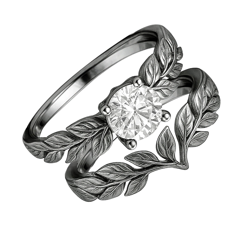 Certified 1 Ct Round Lab Diamond Leafy Bridal Set