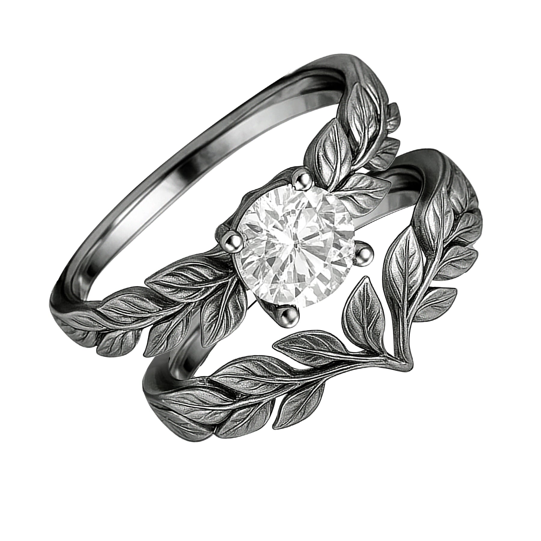 Certified 1 Ct Round Lab Diamond Leafy Bridal Set