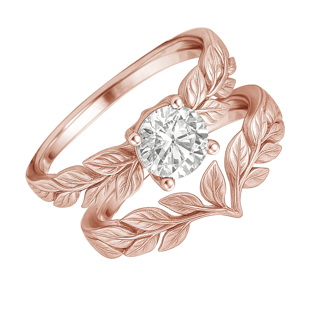 Certified 1 Ct Round Lab Diamond Leafy Bridal Set