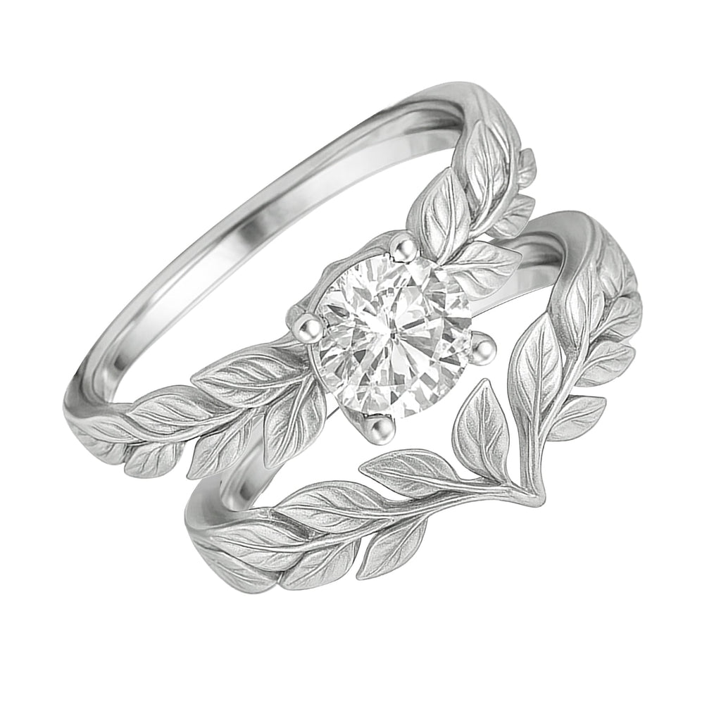 Certified 1 Ct Round Lab Diamond Leafy Bridal Set