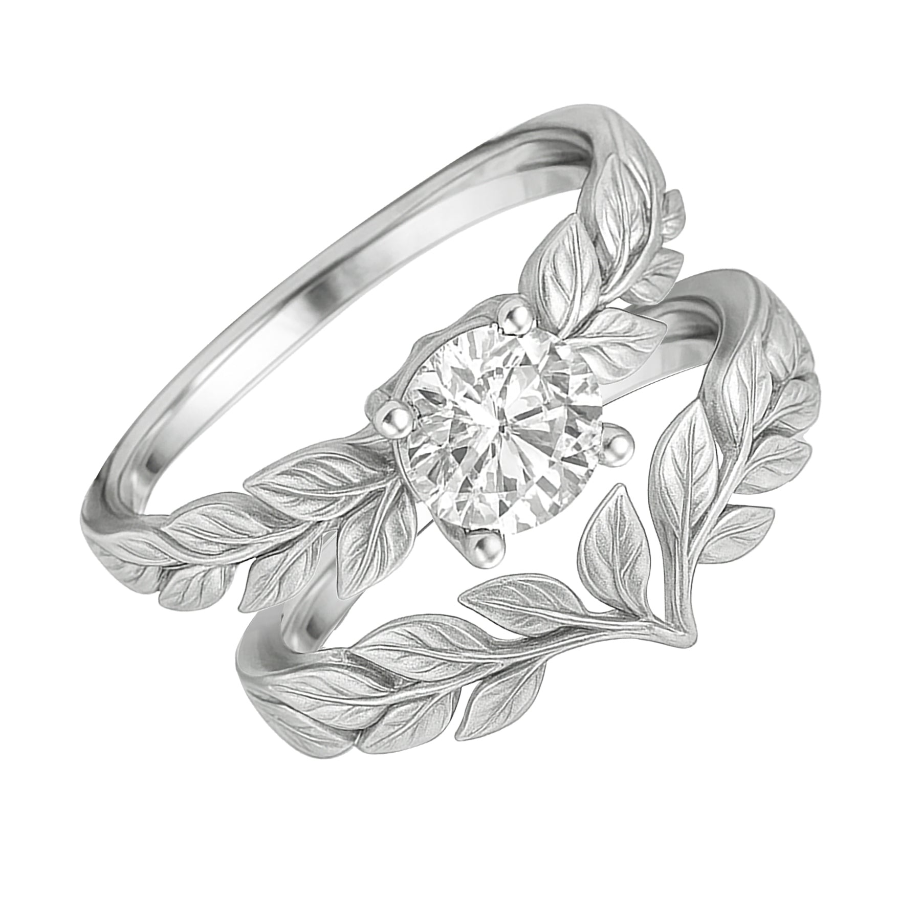 Certified 1 Ct Round Lab Diamond Leafy Bridal Set