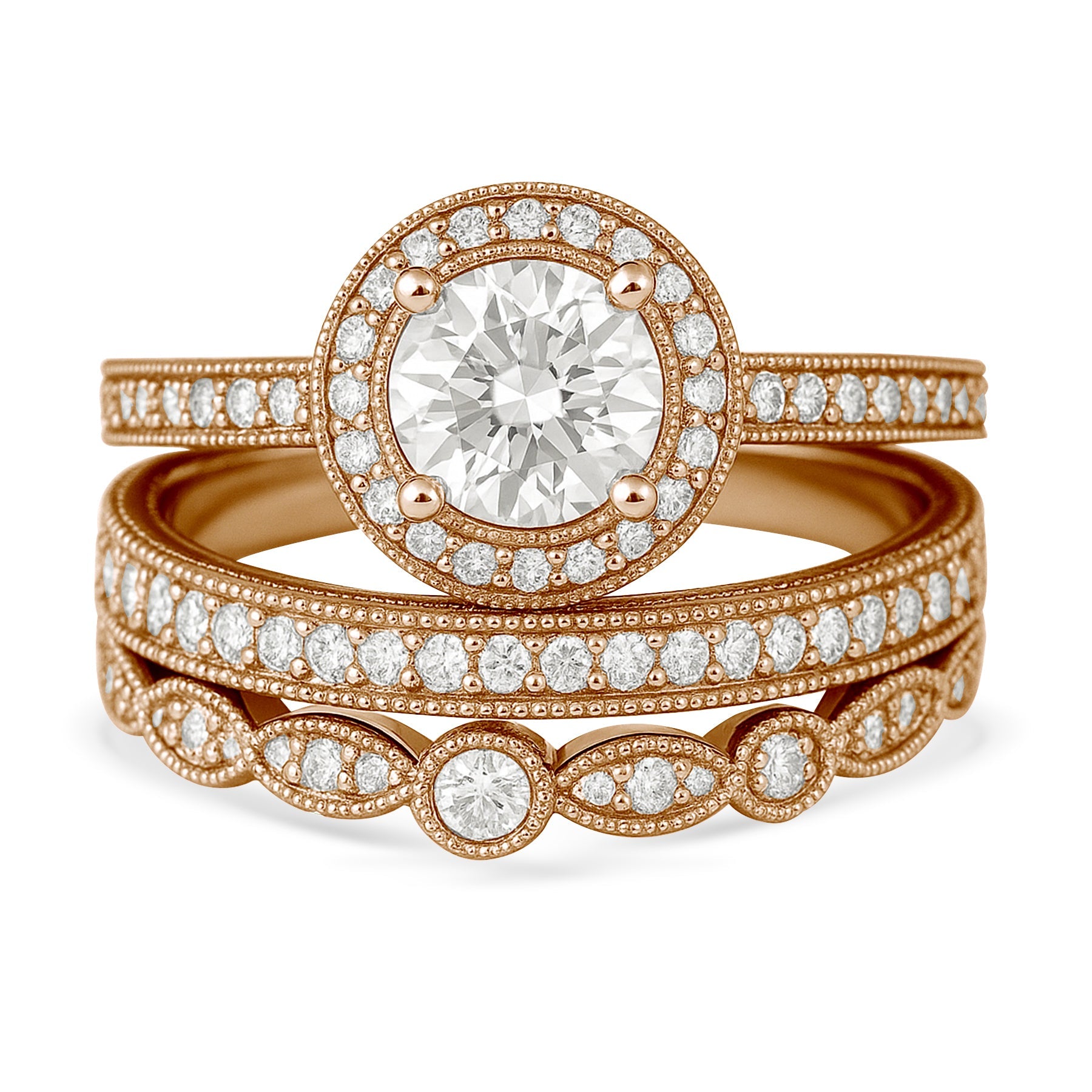 Certified 1.10 Ct Round Lab Diamond Vintage Pave Trio Set