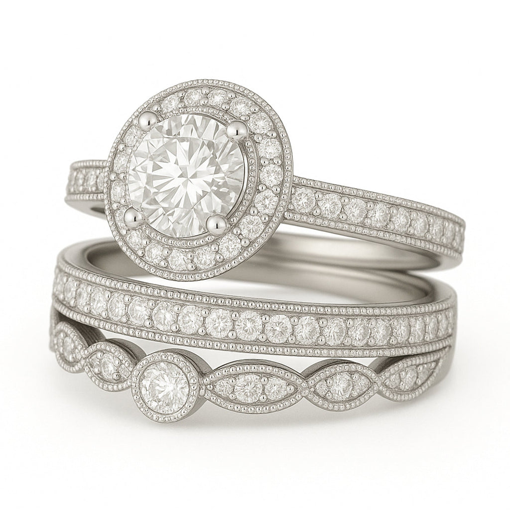 Certified 1.10 Ct Round Lab Diamond Vintage Pave Trio Set