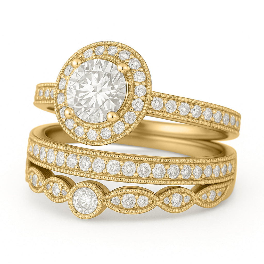 Certified 1.10 Ct Round Lab Diamond Vintage Pave Trio Set