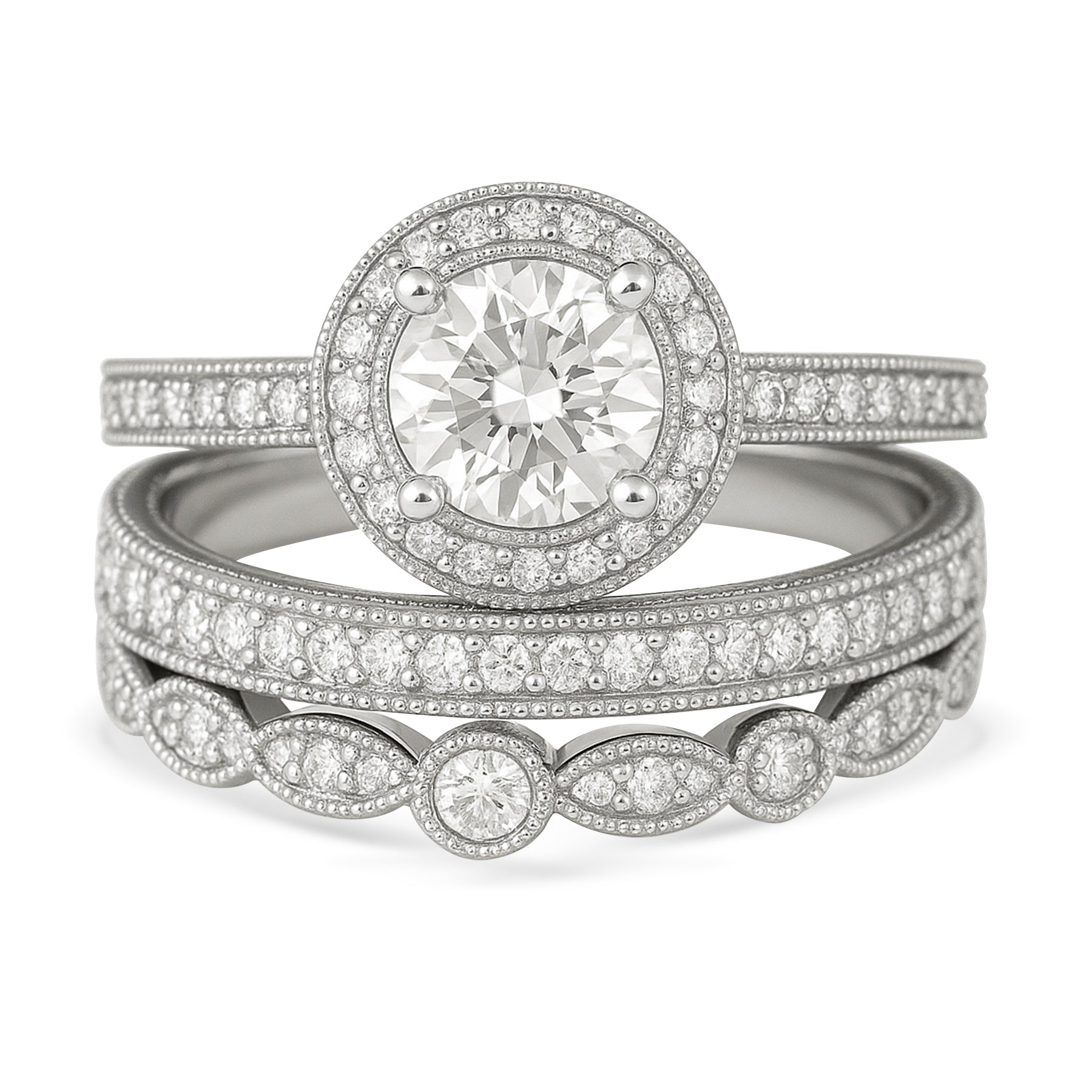 Certified 1.10 Ct Round Lab Diamond Vintage Pave Trio Set