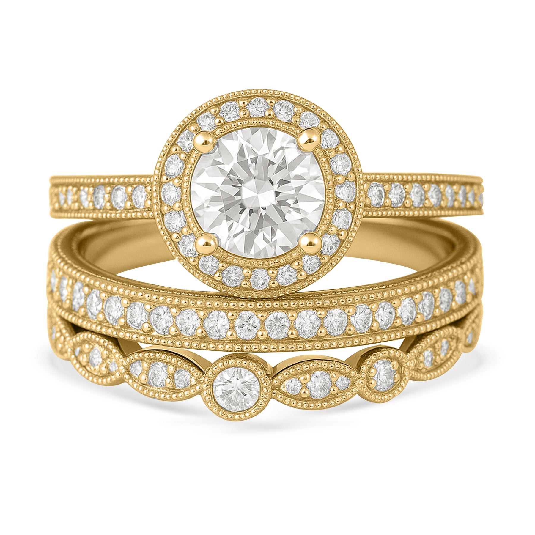 Certified 1.10 Ct Round Lab Diamond Vintage Pave Trio Set