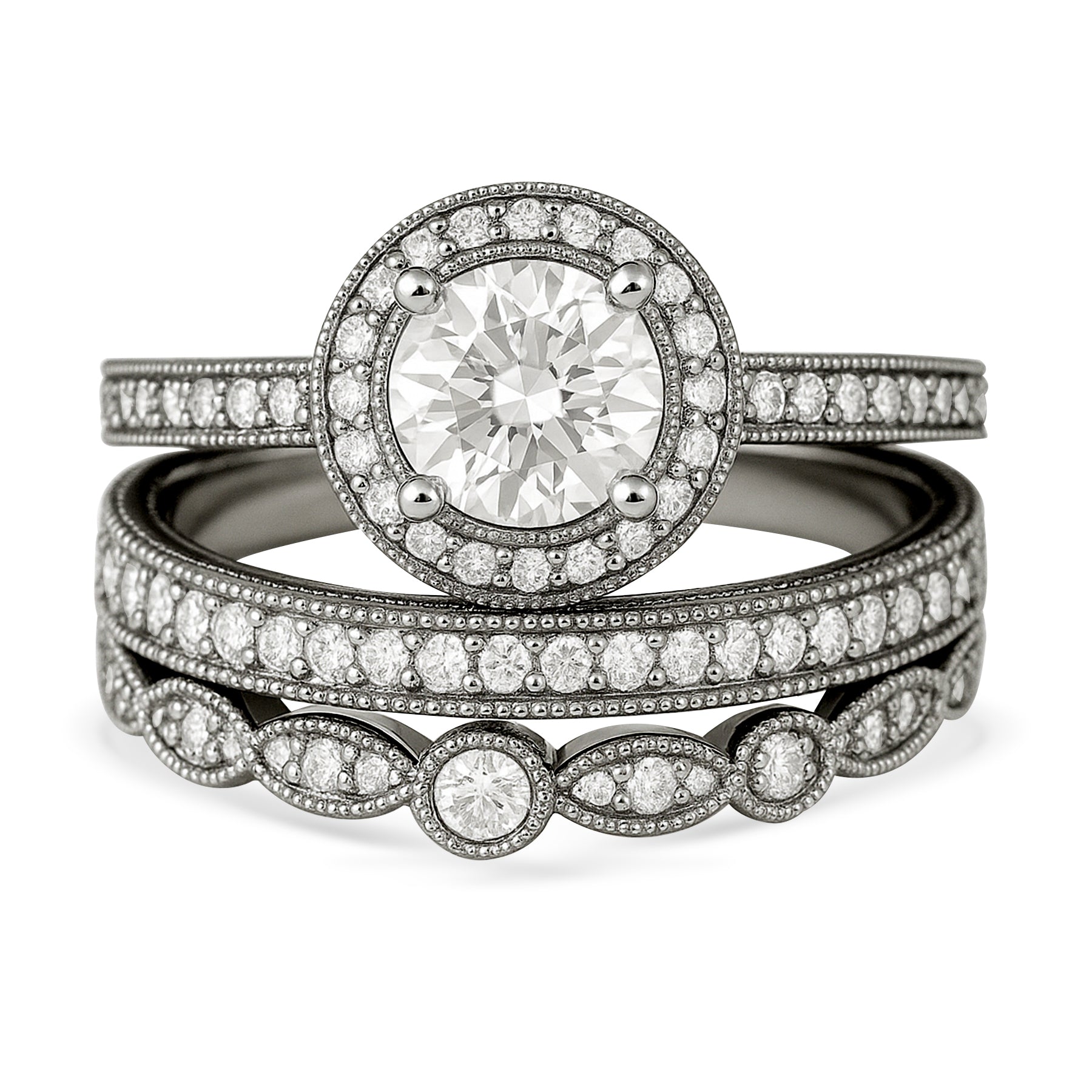 Certified 1.10 Ct Round Lab Diamond Vintage Pave Trio Set