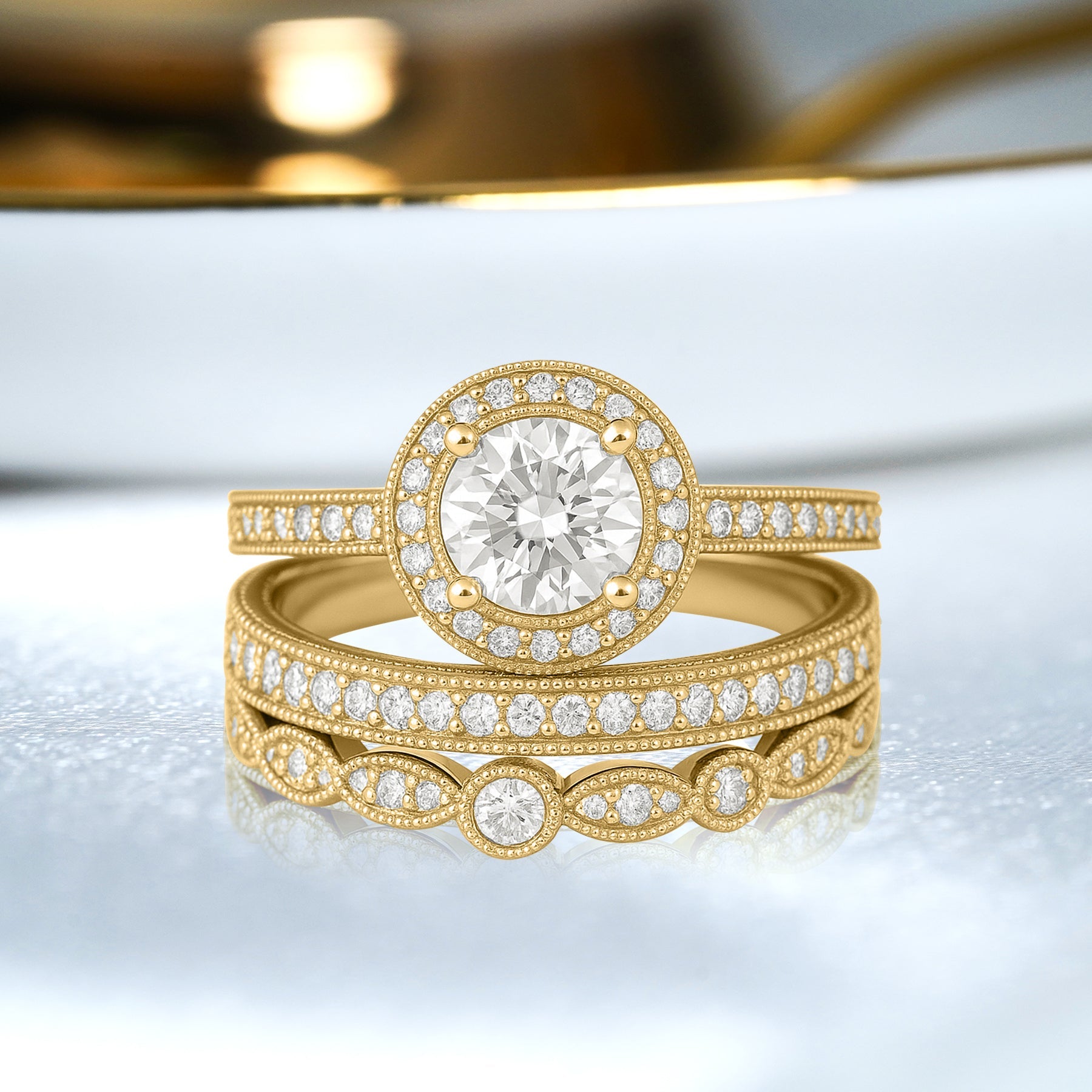 Certified 1.10 Ct Round Lab Diamond Vintage Pave Trio Set