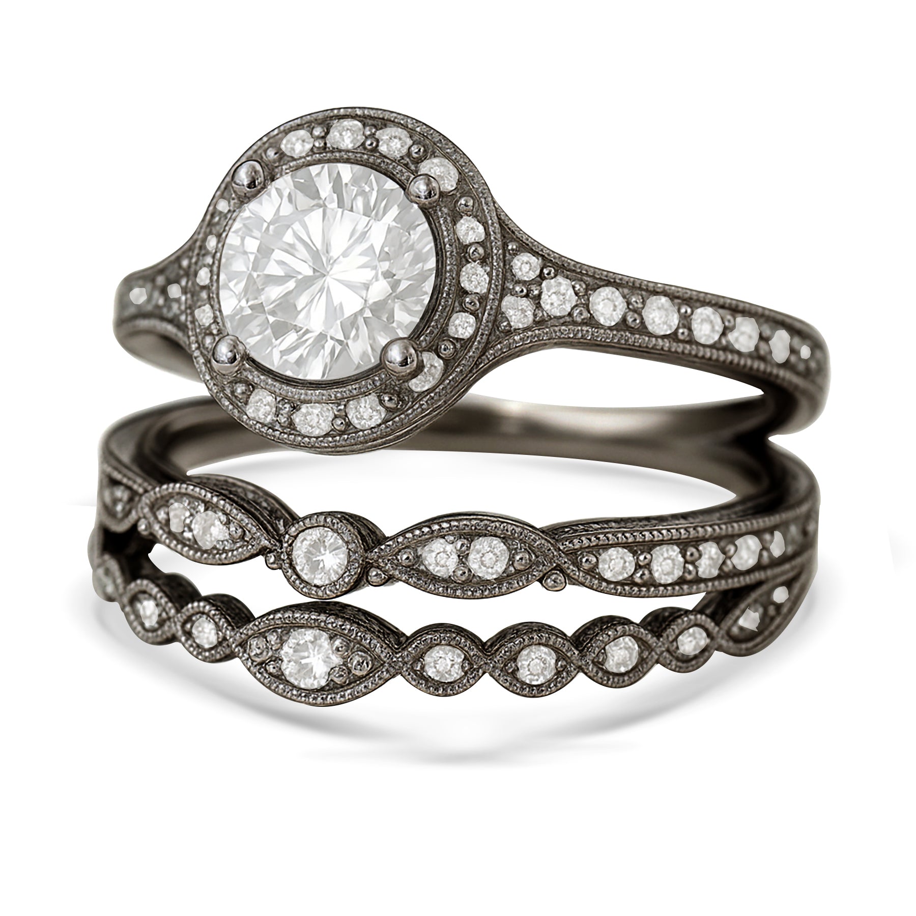 Certified 1.10 Ct Round Lab Diamond Vintage Halo Trio Set