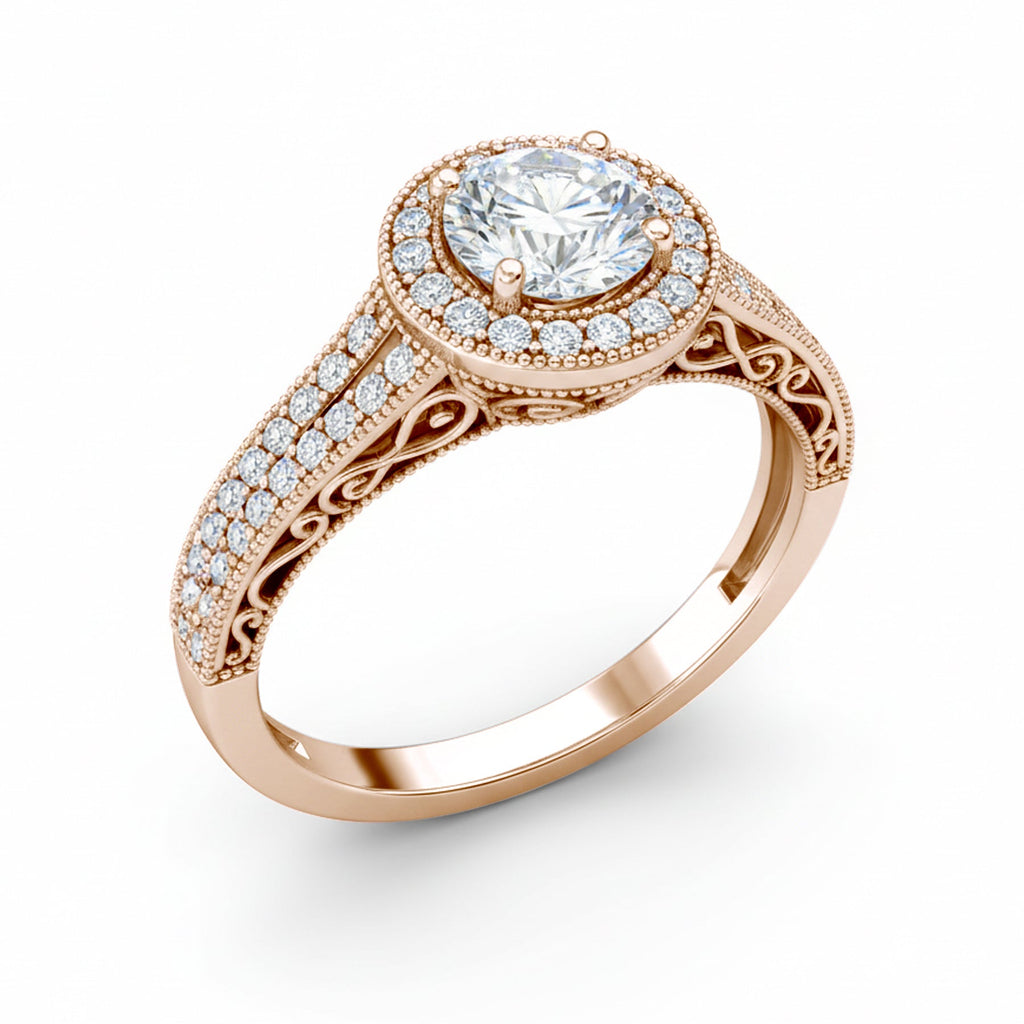 1.35 Ct Round Moissanite Halo Split Shank Engagement Ring