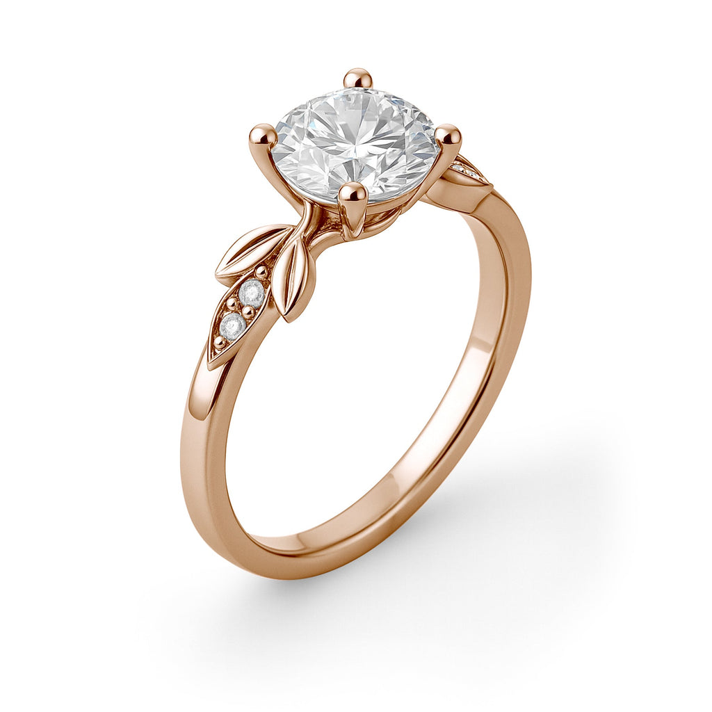 1.05 Ct Round Moissanite Leaf-Inspired Nature Engagement Ring