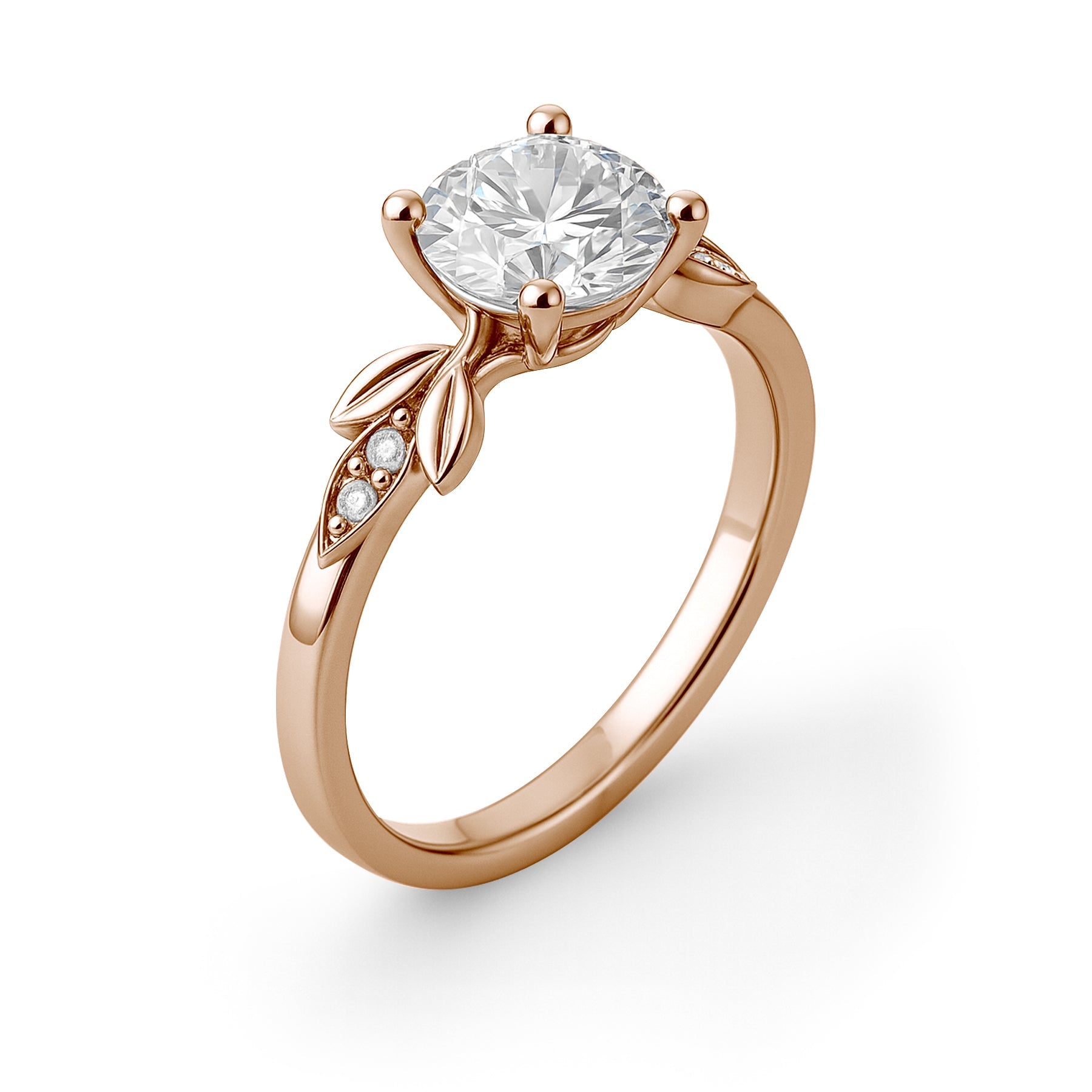 1.05 Ct Round Moissanite Leaf-Inspired Nature Engagement Ring