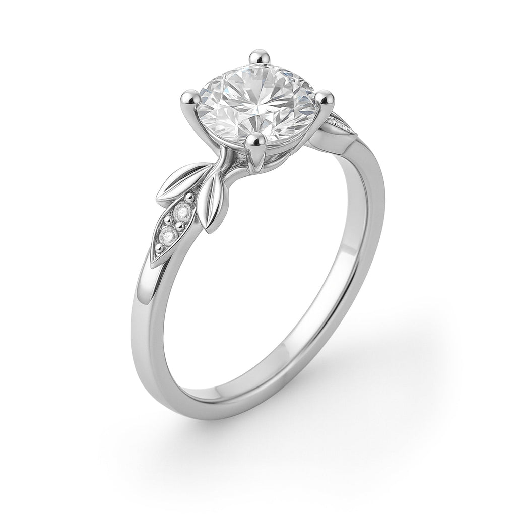 1.05 Ct Round Moissanite Leaf-Inspired Nature Engagement Ring