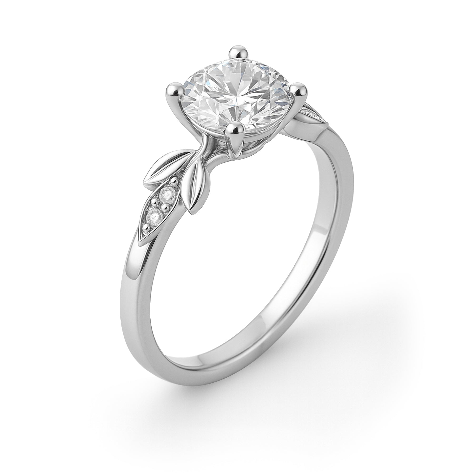1.05 Ct Round Moissanite Leaf-Inspired Nature Engagement Ring