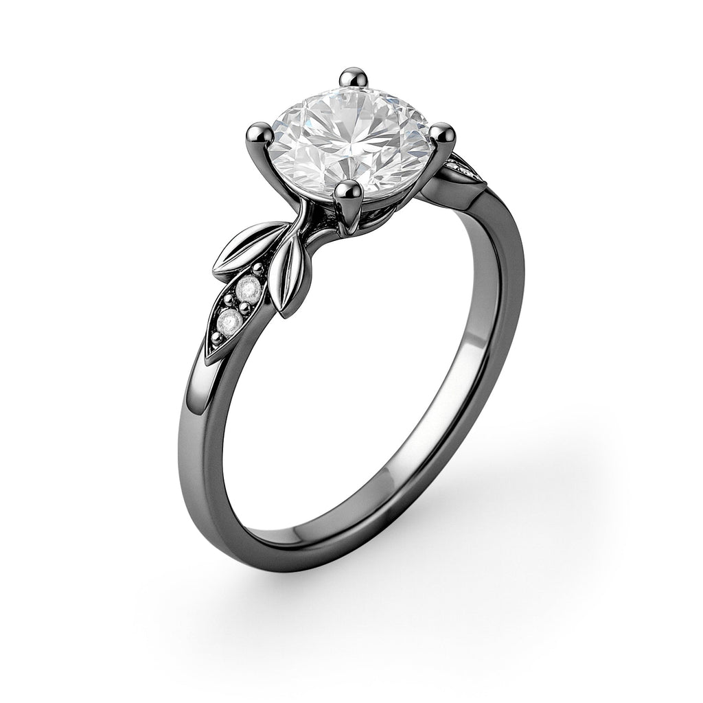 1.05 Ct Round Moissanite Leaf-Inspired Nature Engagement Ring