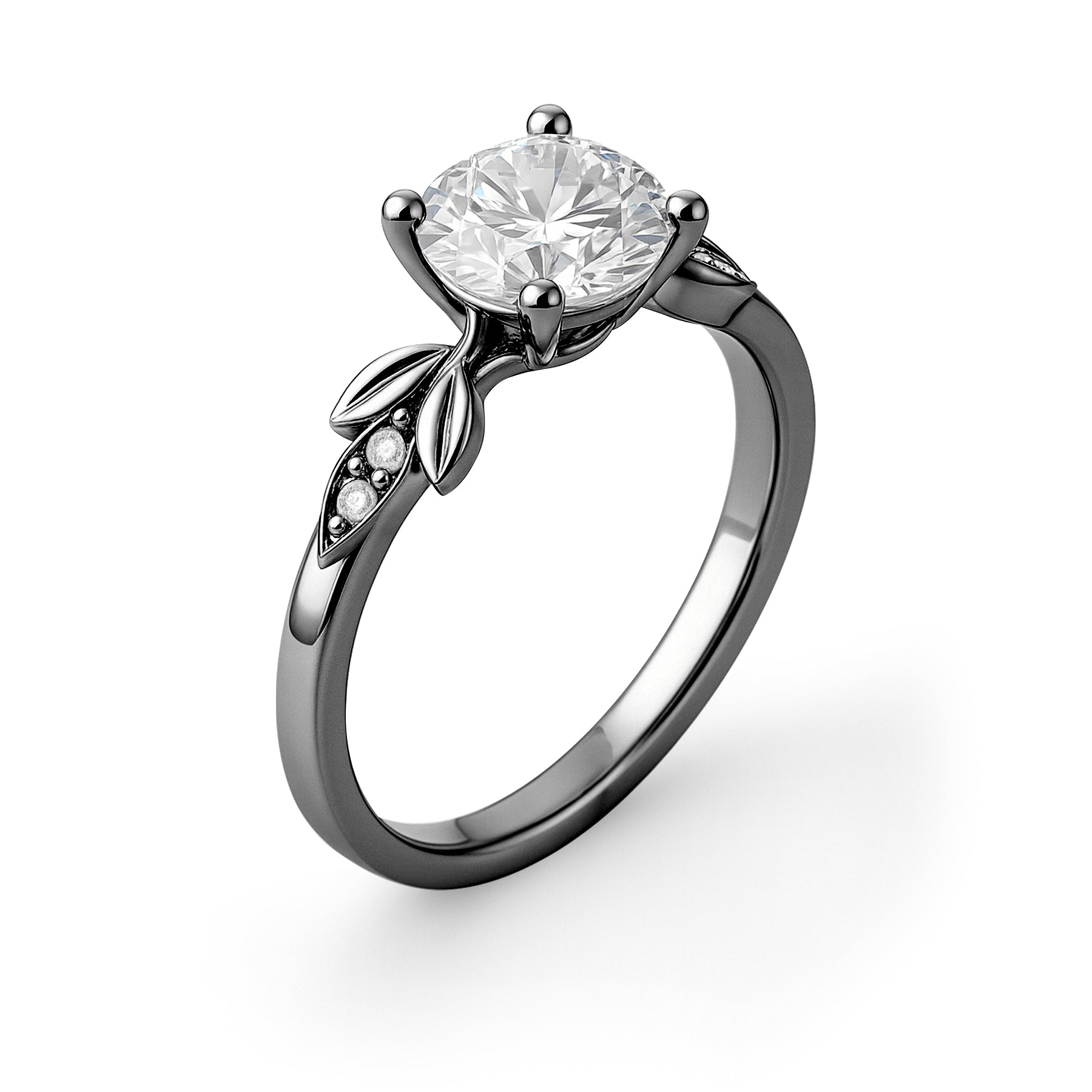 1.05 Ct Round Moissanite Leaf-Inspired Nature Engagement Ring