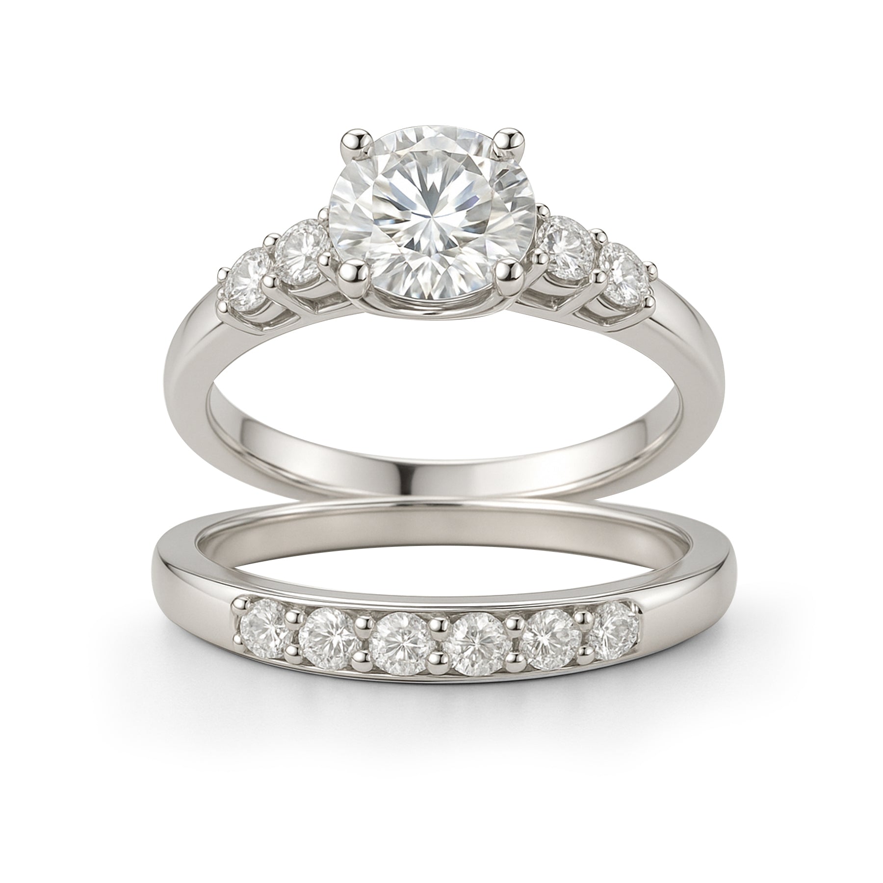 1.20 Ct Round Moissanite Classic Bridal Set