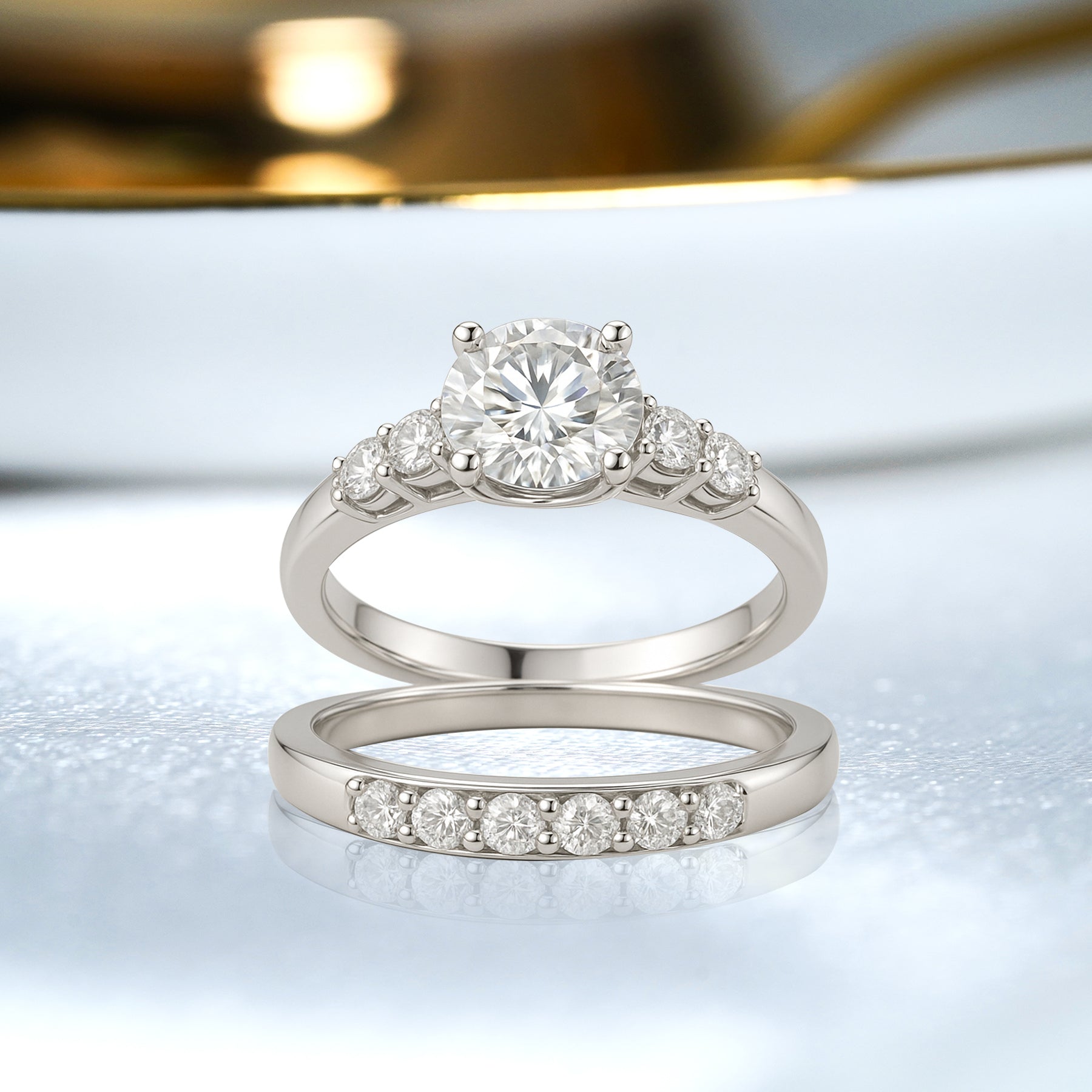 1.20 Ct Round Moissanite Classic Bridal Set