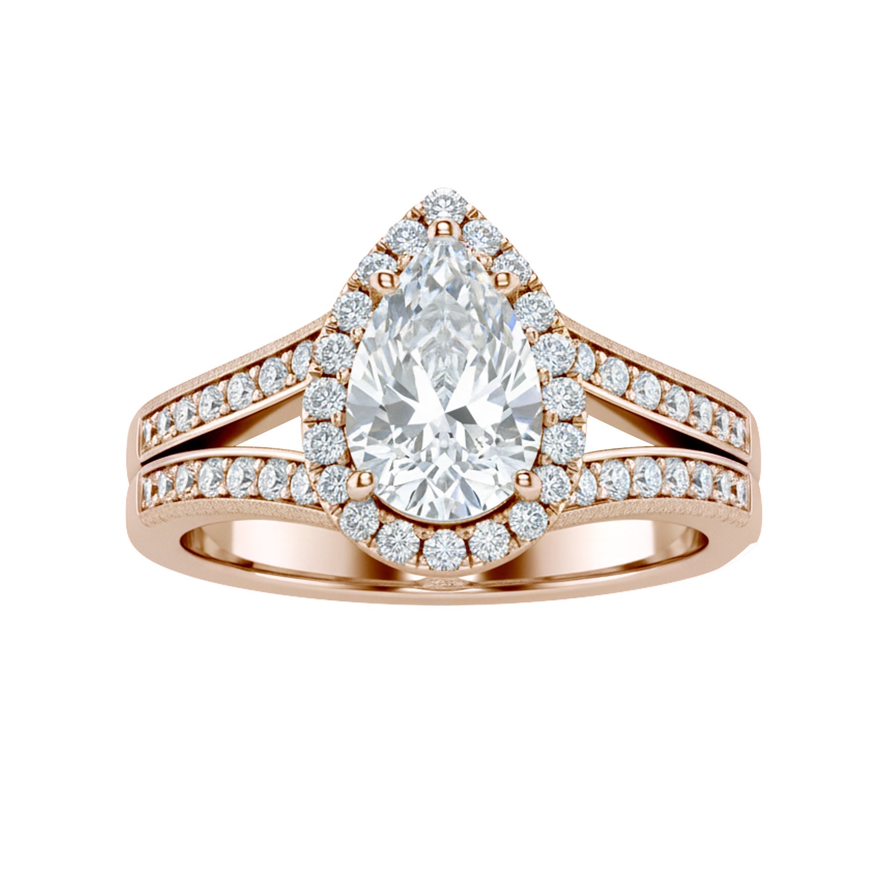 1.30 Ct Pear Moissanite Halo Split Shank Engagement Ring