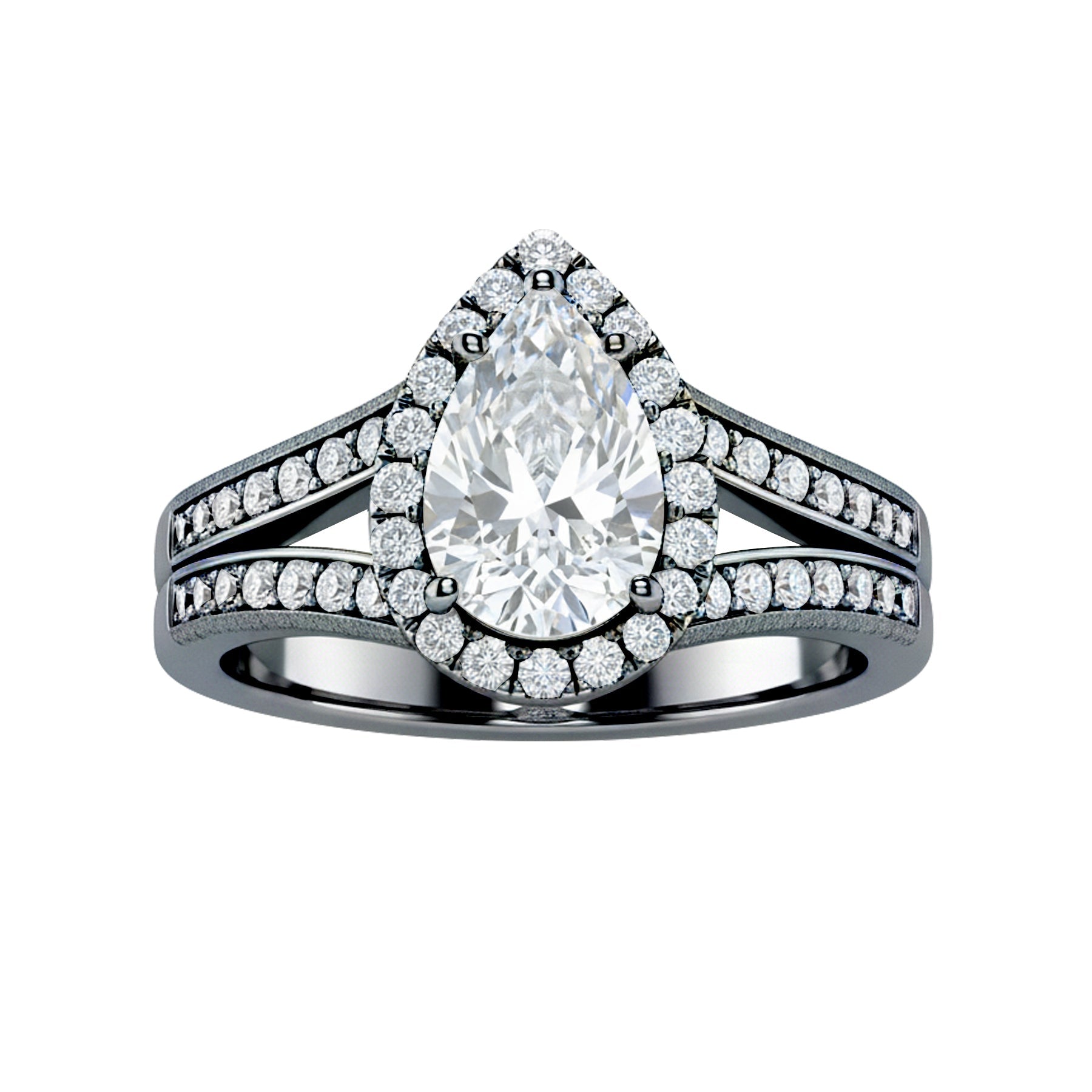 1.30 Ct Pear Moissanite Halo Split Shank Engagement Ring
