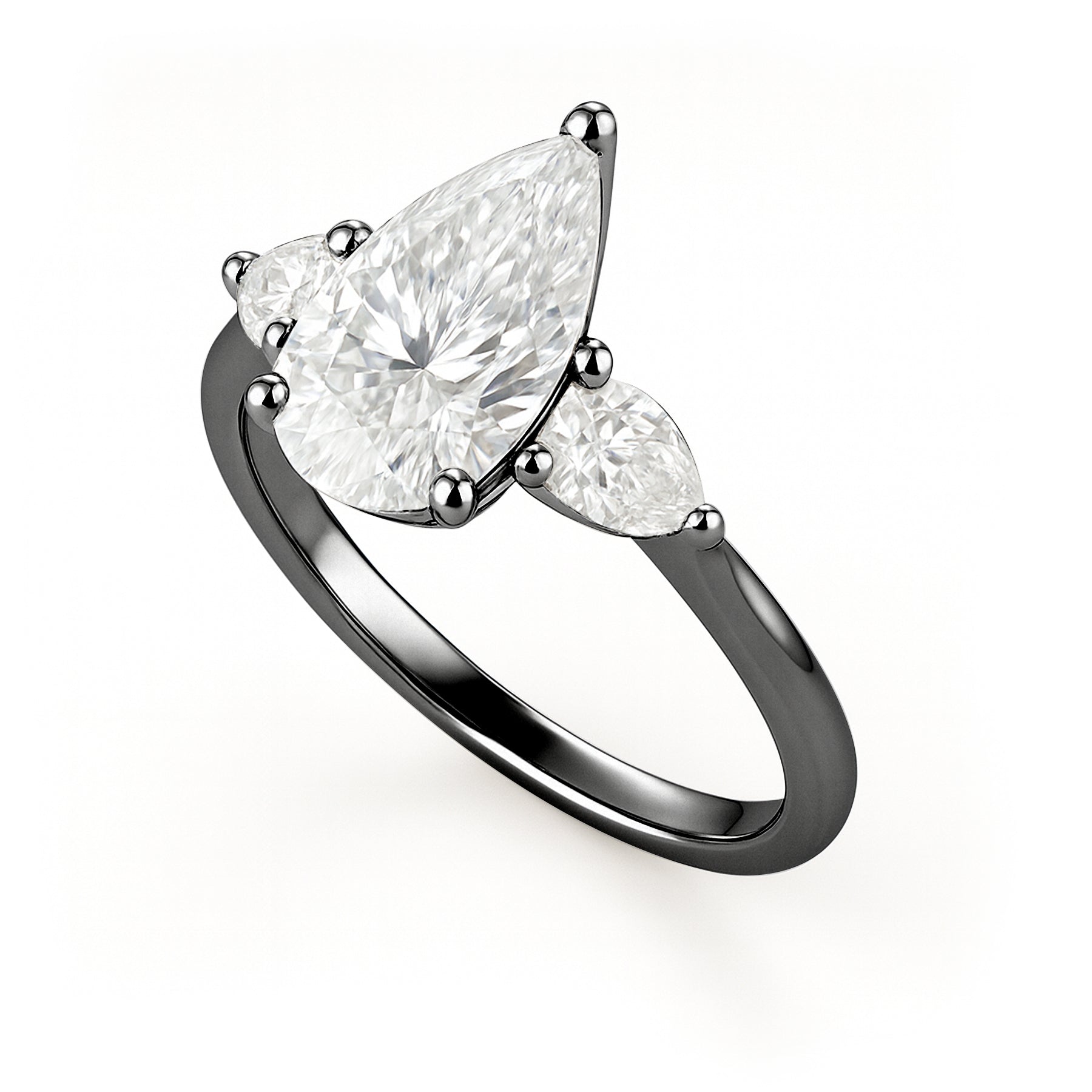 1.10 Ct Pear Moissanite Three-Stone Engagement Ring