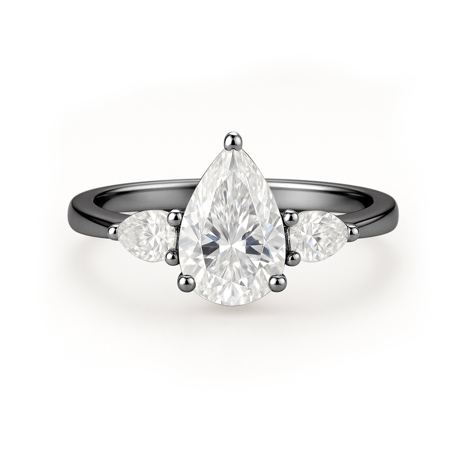 1.10 Ct Pear Moissanite Three-Stone Engagement Ring