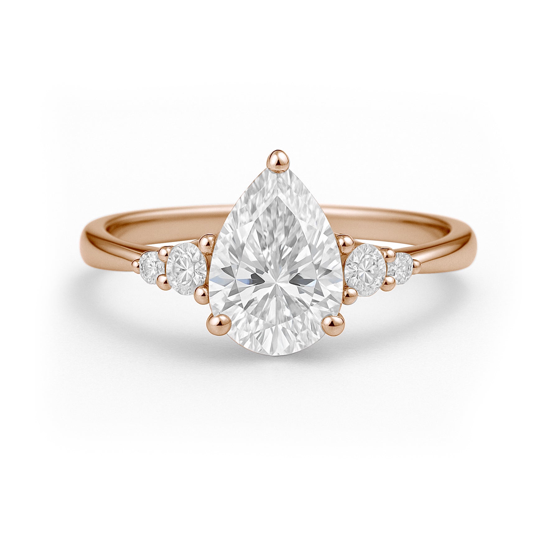 1.10 Ct Pear Moissanite Tapered Side Stone Engagement Ring